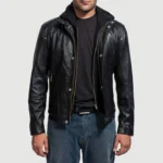 Black Hooded Leather Jacket