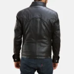 Button Up Leather Black Jacket - Image 2